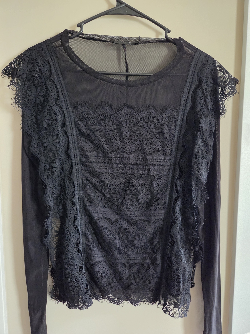 BKE Black Lace-Front Long Sleeve Top